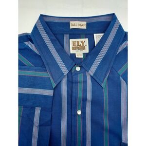 Ely Cattleman 2XL Tall Blue‎ Striped Western Shirt Cowboy Rodeo Long Sleeve
